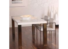 Jedilna miza Ponzano, bel lak in ponikljana kovina 180 x 90 x 76 cm Jedilna miza Ponzano, bel lak in ponikljana kovina 180 x 90 x 76 cm